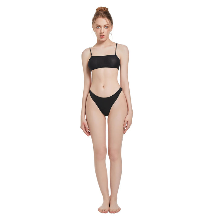 Black Tan-through Two Piece Bikini Set Barbados Top + Cayman Bottom - Qikini