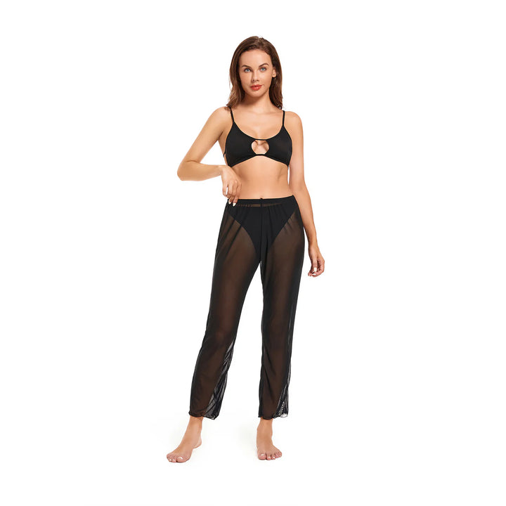 Women's Beach Long Pants See Through Swimsuit Cover Up Mesh Beachwear (No Top and Brief) - Qikini