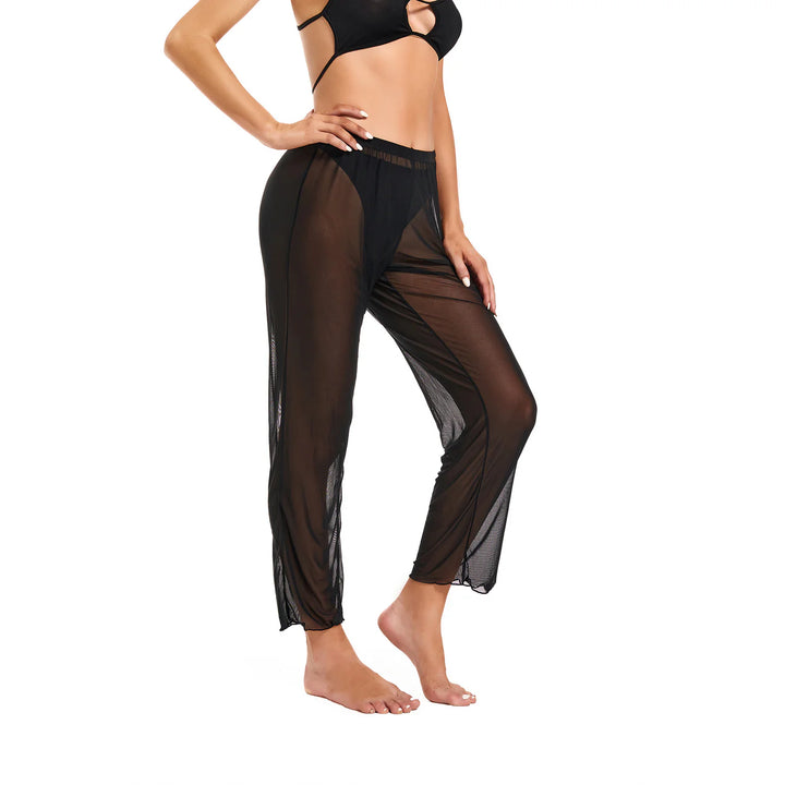 Women's Beach Long Pants See Through Swimsuit Cover Up Mesh Beachwear (No Top and Brief) - Qikini