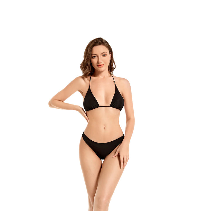 Black Two-Piece Tanning Triangle Bikini Swimsuit for Women Quick Dry - Qikini