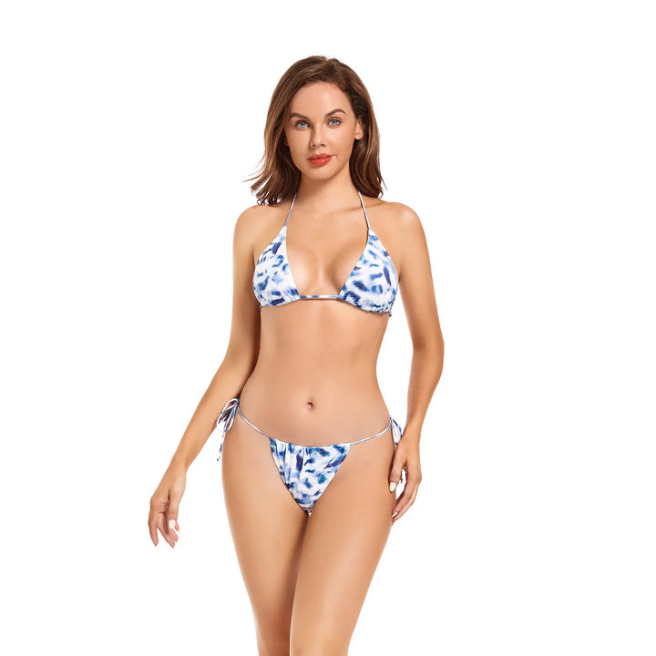 Sexy Tan-through Swimwear Two Piece G-string Thong Leopard Print Bikini Set - Qikini