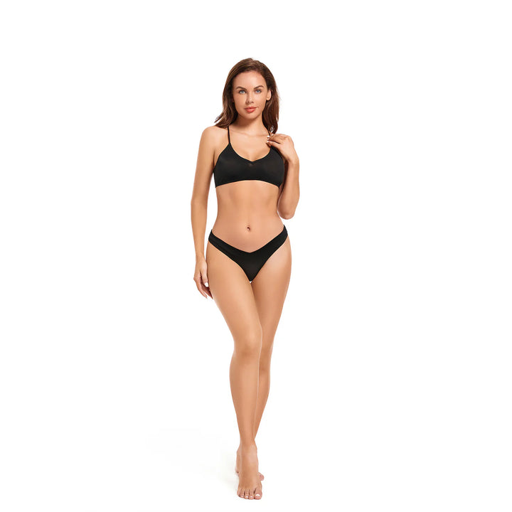 Black Classic Triangle Tanning Two-Piece Bikini Set Swimwear in Hot Tan - Qikini