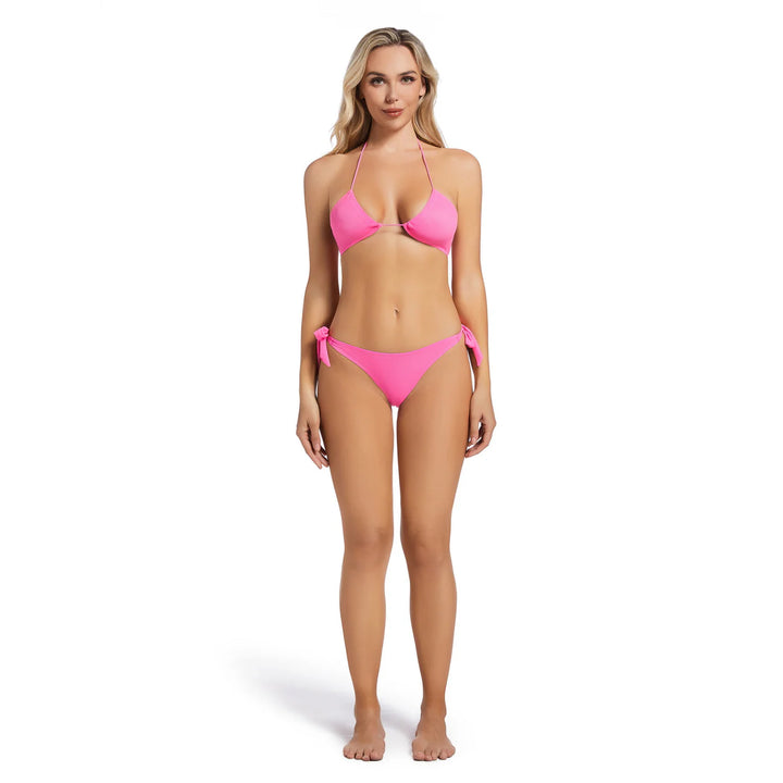 Tan-through Beachwear Milos Top and Ios Bottom Bikini Set in Pink - Qikini