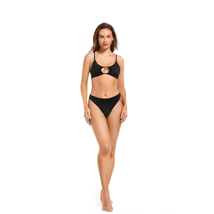 Black Tan Thru Bikini Tops + Bottoms Two Piece Bikini Set For Women - Qikini