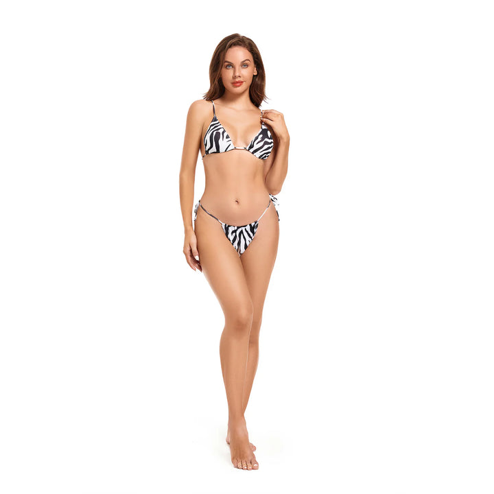 Sexy Tanning Women's Two Piece Bikini Top + Bottom in Zebra Print - Qikini