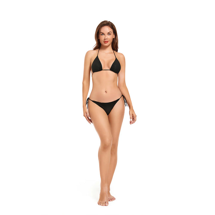 Women's Tie Side Bottom Padded Top Triangle Tan Through Bikini Sets Swimwear - Qikini