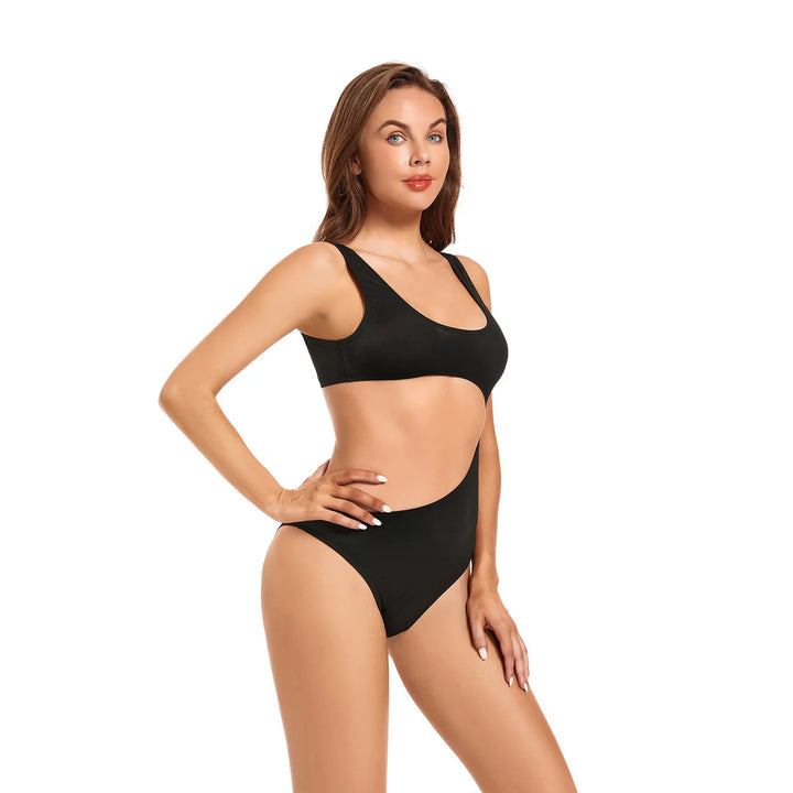 One-Piece Tan Through Cut Out Bikini Set Swimsuit for Women - Qikini