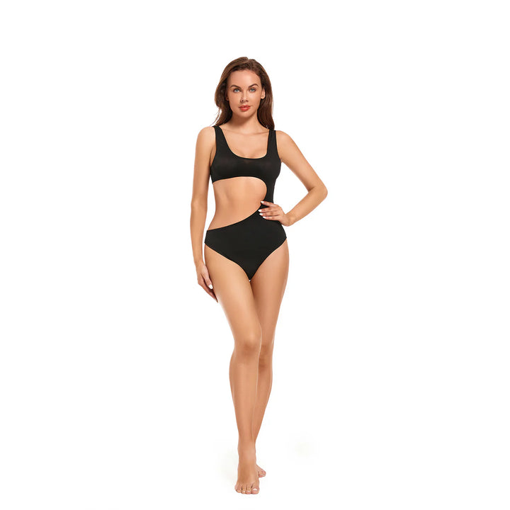 One-Piece Tan Through Cut Out Bikini Set Swimsuit for Women - Qikini