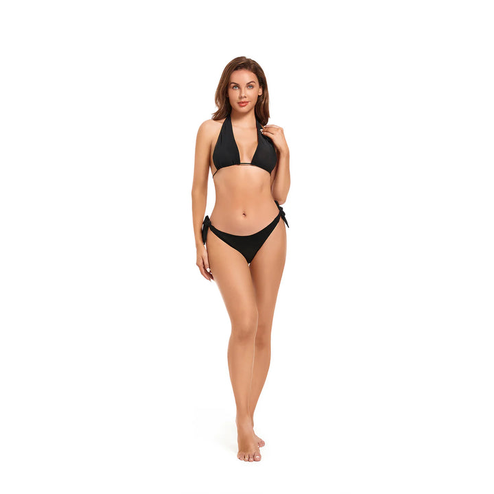 Tan Through Triangle Halter Bikini Set Two Piece Swimsuit For Women - Qikini