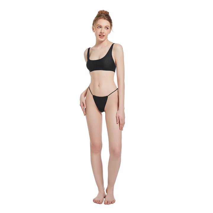 Tan Through Two Piece Padded Bikini Top and Bottom Black - Qikini