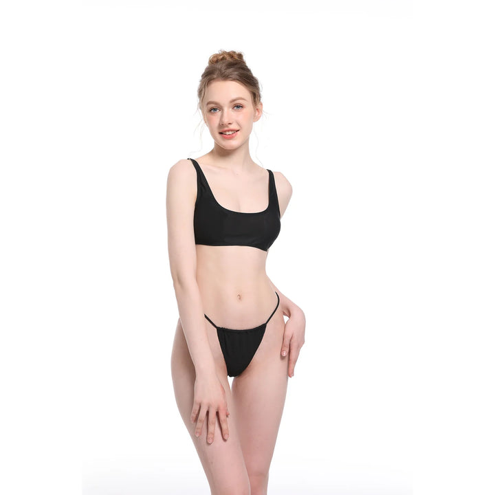 Tan Through Two Piece Padded Bikini Top and Bottom Black - Qikini