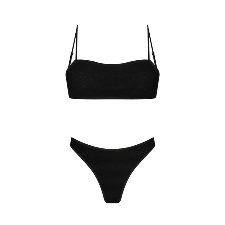 Black Tan-through Two Piece Bikini Set Barbados Top + Cayman Bottom - Qikini